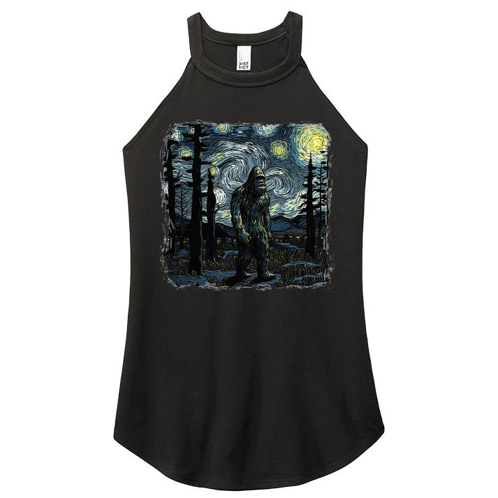 Bigfoot Starry Night Sasquatch Van Gogh Sky Painting Women's Perfect Tri Rocker Tank