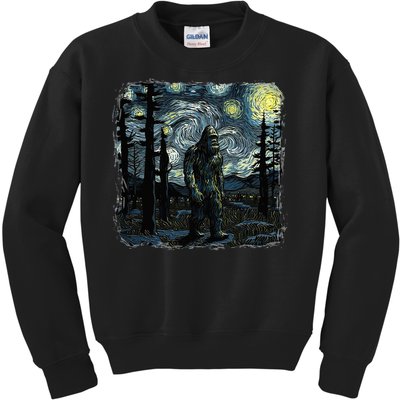 Bigfoot Starry Night Sasquatch Van Gogh Sky Painting Kids Sweatshirt