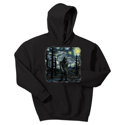 Bigfoot Starry Night Sasquatch Van Gogh Sky Painting Kids Hoodie