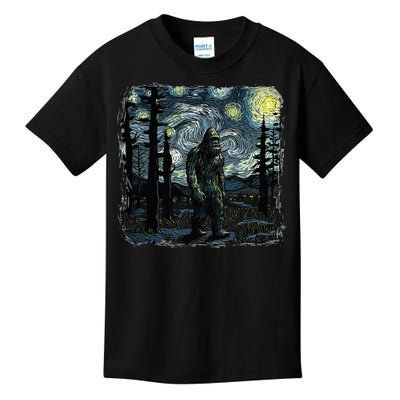 Bigfoot Starry Night Sasquatch Van Gogh Sky Painting Kids T-Shirt