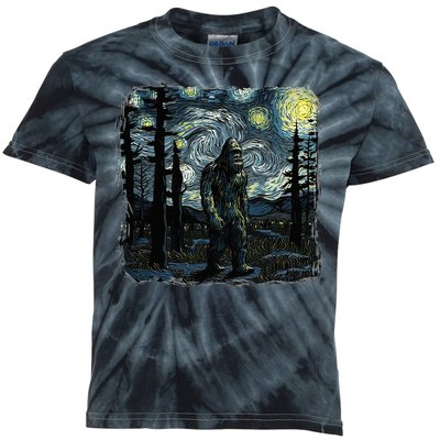 Bigfoot Starry Night Sasquatch Van Gogh Sky Painting Kids Tie-Dye T-Shirt