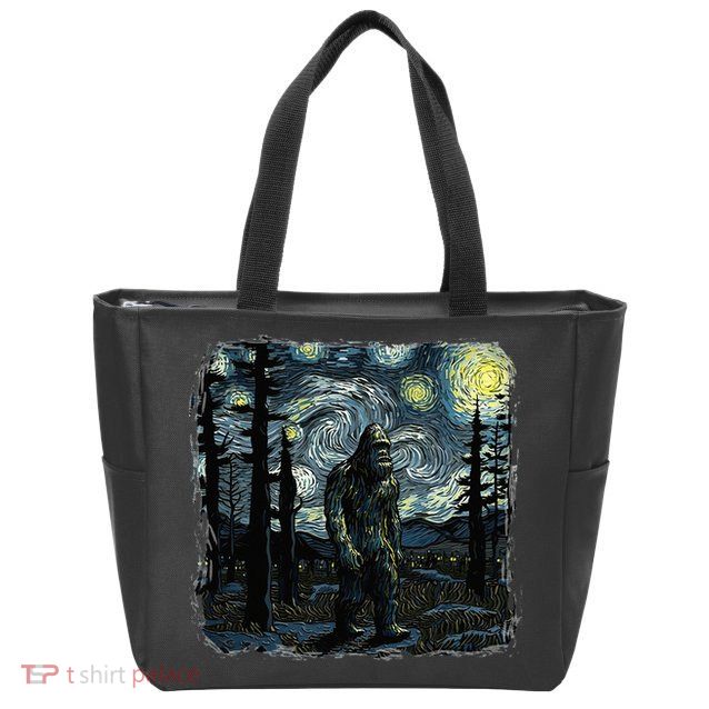 Bigfoot Starry Night Sasquatch Van Gogh Sky Painting Zip Tote Bag