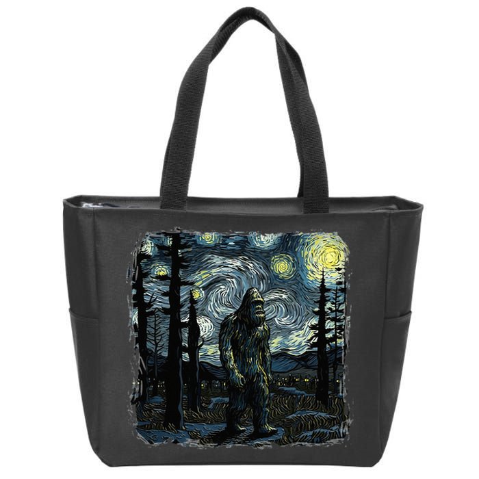 Bigfoot Starry Night Sasquatch Van Gogh Sky Painting Zip Tote Bag