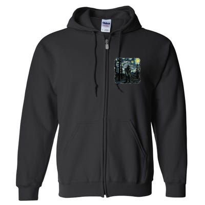 Bigfoot Starry Night Sasquatch Van Gogh Sky Painting Full Zip Hoodie