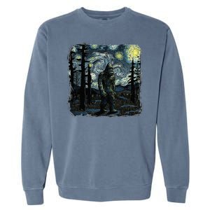 Bigfoot Starry Night Sasquatch Van Gogh Sky Painting Garment-Dyed Sweatshirt