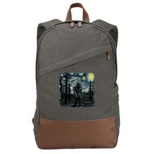 Bigfoot Starry Night Sasquatch Van Gogh Sky Painting Cotton Canvas Backpack