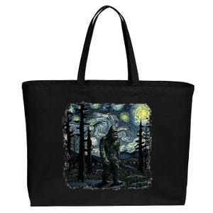 Bigfoot Starry Night Sasquatch Van Gogh Sky Painting Cotton Canvas Jumbo Tote