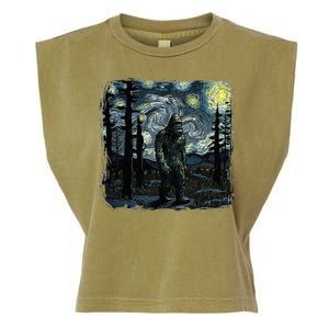 Bigfoot Starry Night Sasquatch Van Gogh Sky Painting Garment-Dyed Women's Muscle Tee