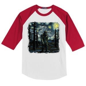 Bigfoot Starry Night Sasquatch Van Gogh Sky Painting Kids Colorblock Raglan Jersey