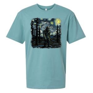 Bigfoot Starry Night Sasquatch Van Gogh Sky Painting Sueded Cloud Jersey T-Shirt