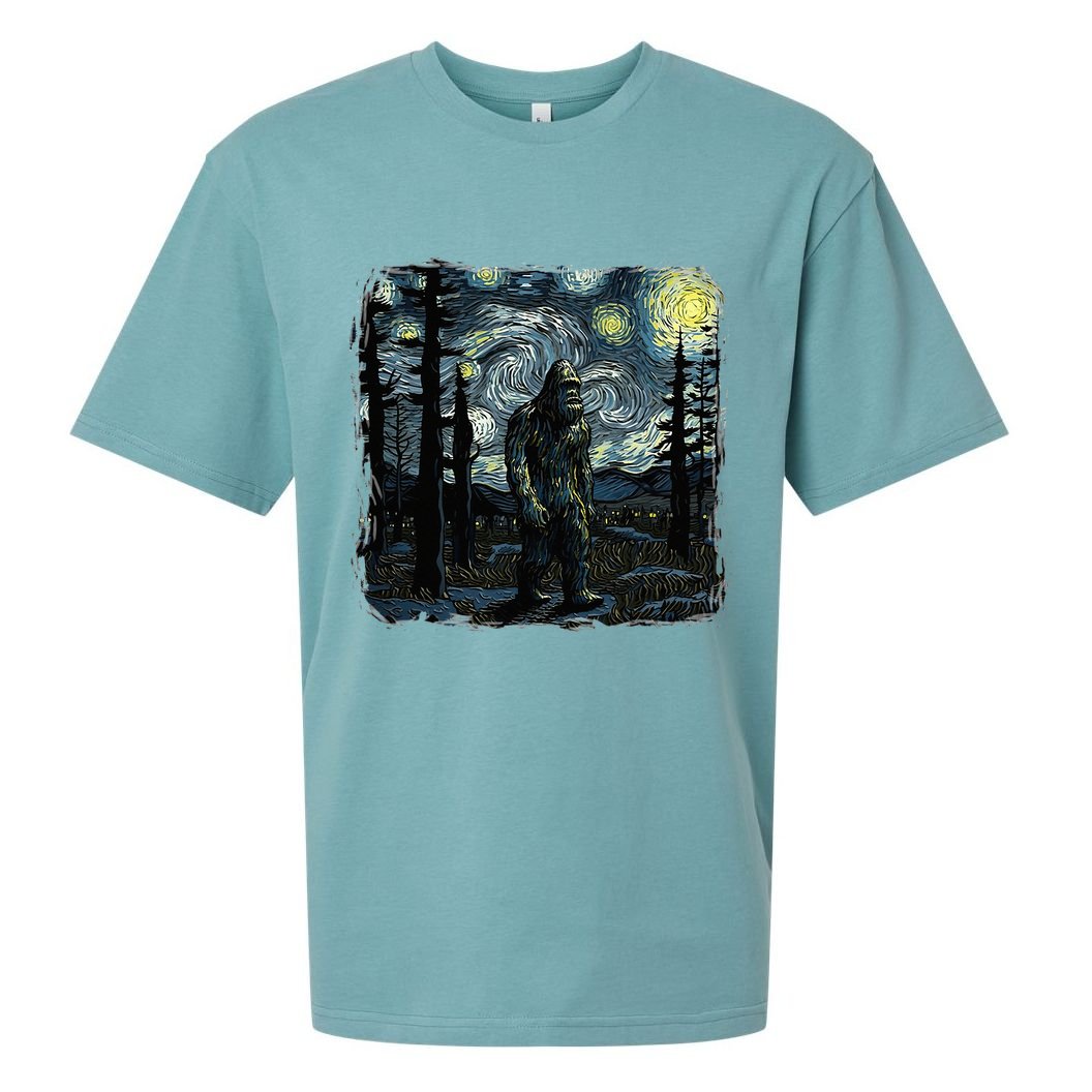 Bigfoot Starry Night Sasquatch Van Gogh Sky Painting Sueded Cloud Jersey T-Shirt