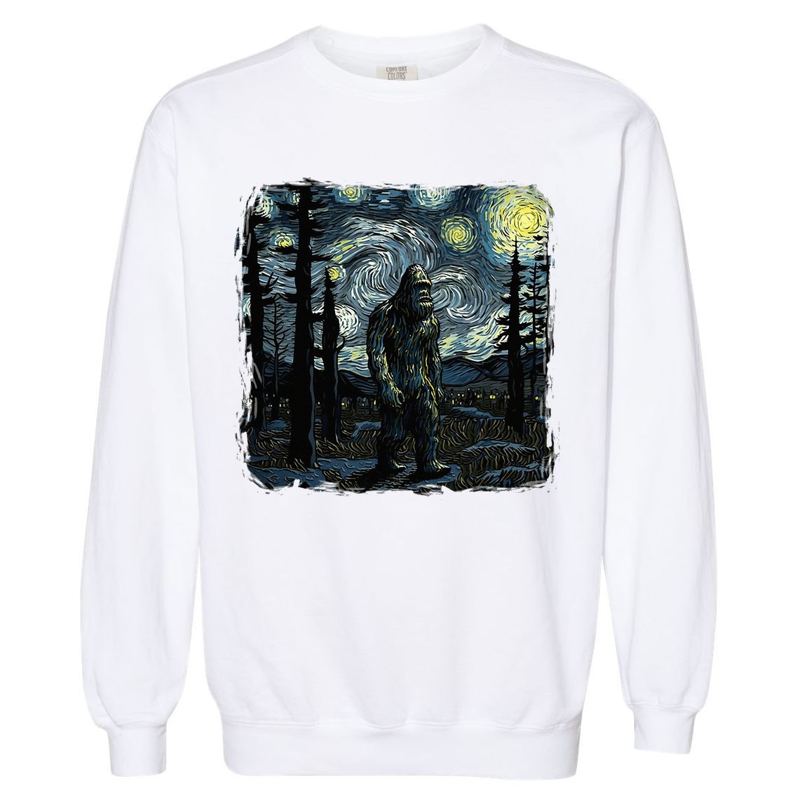 Bigfoot Starry Night Sasquatch Van Gogh Sky Painting Garment-Dyed Sweatshirt