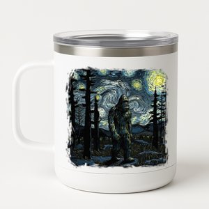 Bigfoot Starry Night Sasquatch Van Gogh Sky Painting 12 oz Stainless Steel Tumbler Cup