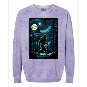 Bigfoot Starry Night Sasquatch Van Gogh Sky Painting Art Colorblast Crewneck Sweatshirt