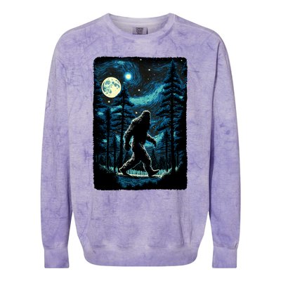 Bigfoot Starry Night Sasquatch Van Gogh Sky Painting Art Colorblast Crewneck Sweatshirt