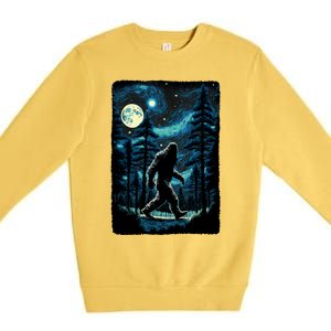 Bigfoot Starry Night Sasquatch Van Gogh Sky Painting Art Premium Crewneck Sweatshirt