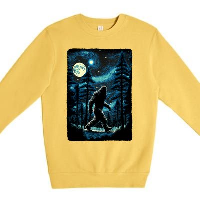 Bigfoot Starry Night Sasquatch Van Gogh Sky Painting Art Premium Crewneck Sweatshirt