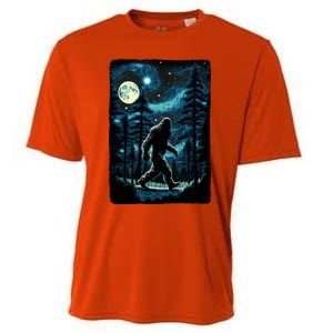 Bigfoot Starry Night Sasquatch Van Gogh Sky Painting Art Cooling Performance Crew T-Shirt