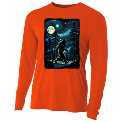 Bigfoot Starry Night Sasquatch Van Gogh Sky Painting Art Cooling Performance Long Sleeve Crew