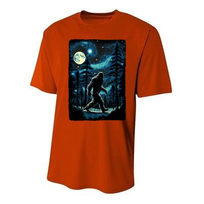 Bigfoot Starry Night Sasquatch Van Gogh Sky Painting Art Performance Sprint T-Shirt