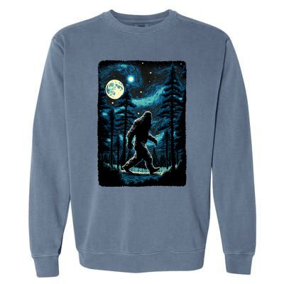 Bigfoot Starry Night Sasquatch Van Gogh Sky Painting Art Garment-Dyed Sweatshirt