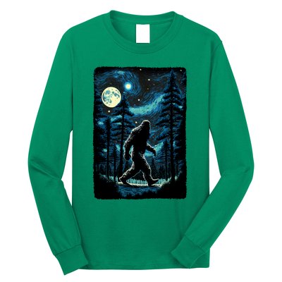 Bigfoot Starry Night Sasquatch Van Gogh Sky Painting Art Long Sleeve Shirt