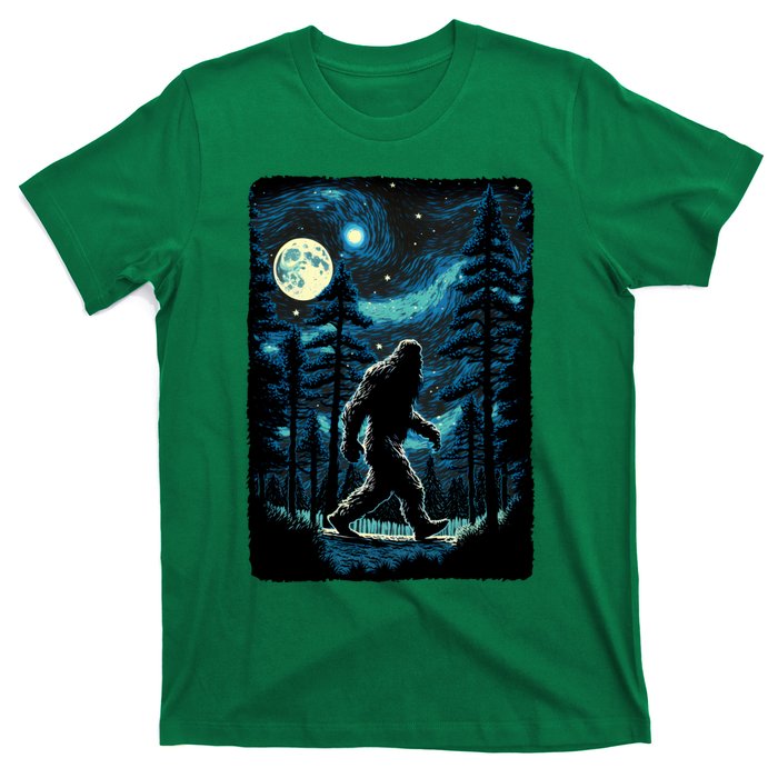 Bigfoot Starry Night Sasquatch Van Gogh Sky Painting Art T-Shirt