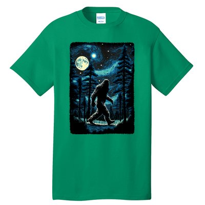 Bigfoot Starry Night Sasquatch Van Gogh Sky Painting Art Tall T-Shirt