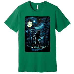 Bigfoot Starry Night Sasquatch Van Gogh Sky Painting Art Premium T-Shirt