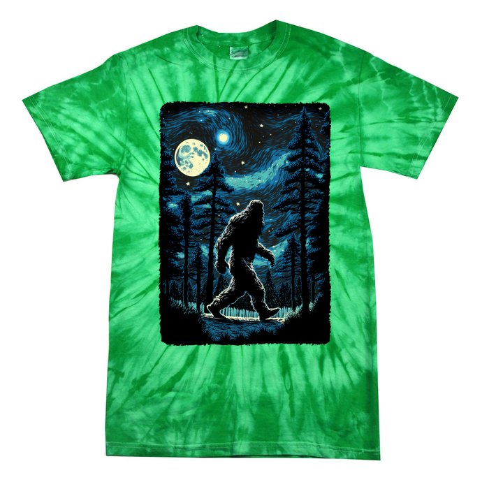 Bigfoot Starry Night Sasquatch Van Gogh Sky Painting Art Tie-Dye T-Shirt