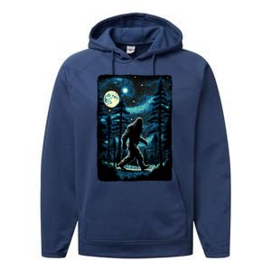 Bigfoot Starry Night Sasquatch Van Gogh Sky Painting Art Performance Fleece Hoodie