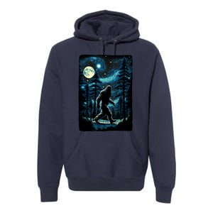 Bigfoot Starry Night Sasquatch Van Gogh Sky Painting Art Premium Hoodie