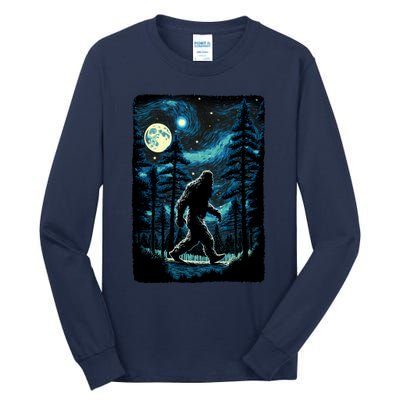 Bigfoot Starry Night Sasquatch Van Gogh Sky Painting Art Tall Long Sleeve T-Shirt