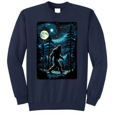 Bigfoot Starry Night Sasquatch Van Gogh Sky Painting Art Tall Sweatshirt