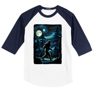 Bigfoot Starry Night Sasquatch Van Gogh Sky Painting Art Baseball Sleeve Shirt