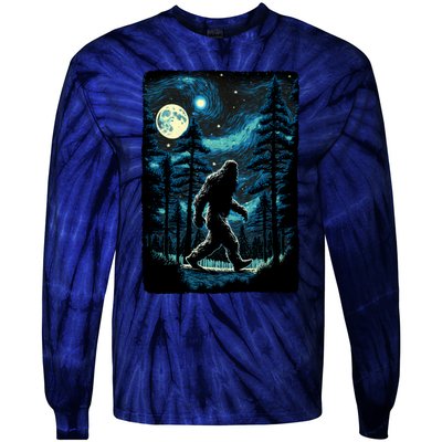 Bigfoot Starry Night Sasquatch Van Gogh Sky Painting Art Tie-Dye Long Sleeve Shirt