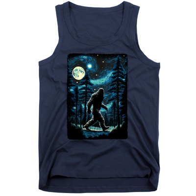 Bigfoot Starry Night Sasquatch Van Gogh Sky Painting Art Tank Top