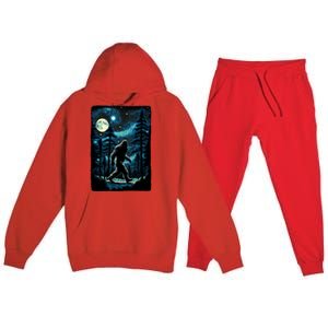 Bigfoot Starry Night Sasquatch Van Gogh Sky Painting Art Premium Hooded Sweatsuit Set