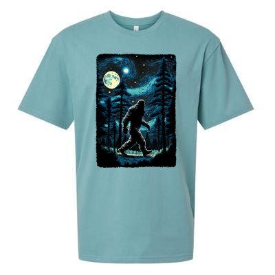 Bigfoot Starry Night Sasquatch Van Gogh Sky Painting Art Sueded Cloud Jersey T-Shirt