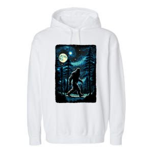 Bigfoot Starry Night Sasquatch Van Gogh Sky Painting Art Garment-Dyed Fleece Hoodie