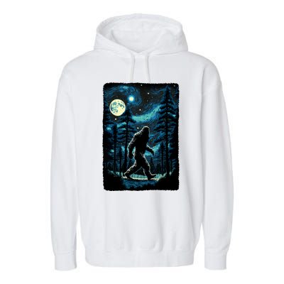 Bigfoot Starry Night Sasquatch Van Gogh Sky Painting Art Garment-Dyed Fleece Hoodie