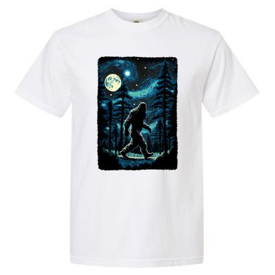 Bigfoot Starry Night Sasquatch Van Gogh Sky Painting Art Garment-Dyed Heavyweight T-Shirt