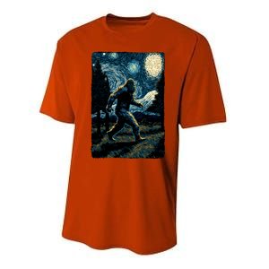 Bigfoot Starry Night Sasquatch Van Gogh Sky Painting Art Performance Sprint T-Shirt