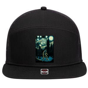 Bigfoot Starry Night Sasquatch Van Gogh Sky Painting Art 7 Panel Mesh Trucker Snapback Hat