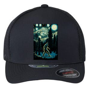 Bigfoot Starry Night Sasquatch Van Gogh Sky Painting Art Flexfit Unipanel Trucker Cap