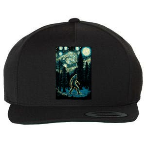 Bigfoot Starry Night Sasquatch Van Gogh Sky Painting Art Wool Snapback Cap