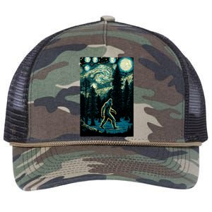 Bigfoot Starry Night Sasquatch Van Gogh Sky Painting Art Retro Rope Trucker Hat Cap