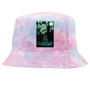 Bigfoot Starry Night Sasquatch Van Gogh Sky Painting Art Tie-Dyed Bucket Hat