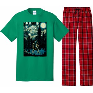 Bigfoot Starry Night Sasquatch Van Gogh Sky Painting Art Pajama Set