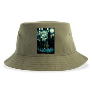 Bigfoot Starry Night Sasquatch Van Gogh Sky Painting Art Sustainable Bucket Hat